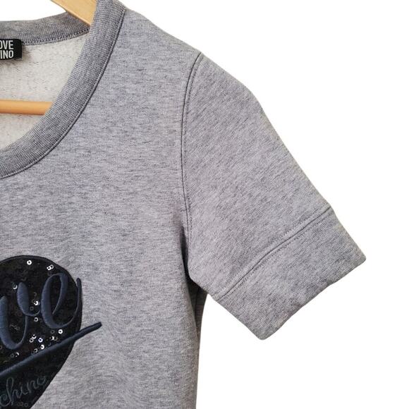 Moschino Vintage Y2K Grey Sweatshirt Dress Fleece Lined Logo Heart Sequin size 2 - Picture 3 of 12
